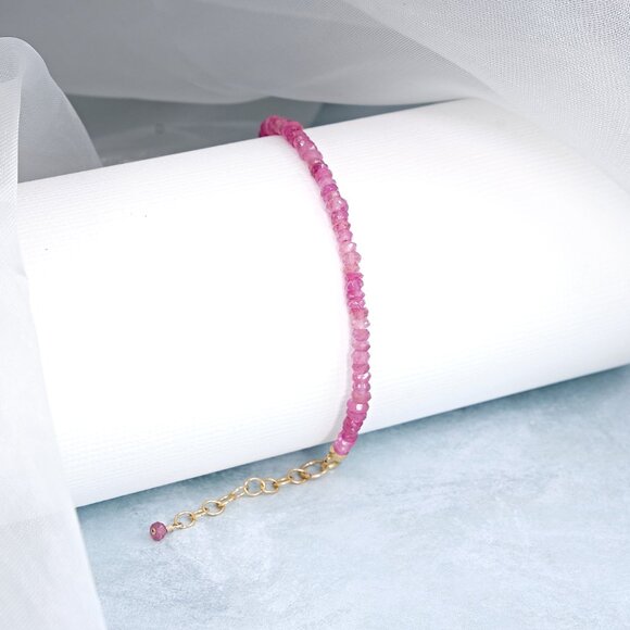 Sparkling Pink Sapphire Gemstone Bracelet, 14k Gold Filled, Perfect for Gifting - Picture 6 of 11